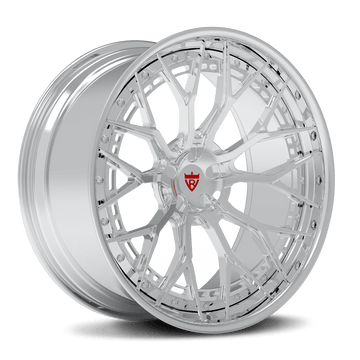 Custom 2-piece chrome forged wheel RV-RS01 for Audi RS Q8 with Y-spoke design and brushed silver finish.